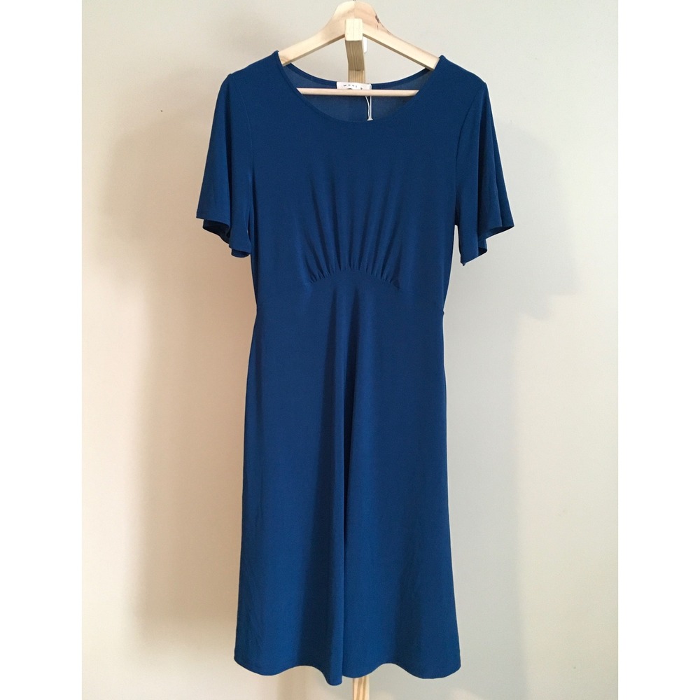 West K Womens Teal Blue Elli flutter sleeve Midi Dress with Pockets Size S